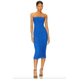 NOOKIE Zen Bodycon Ruched Midi Dress Periwinkle Blue Purple Womens Size Medium